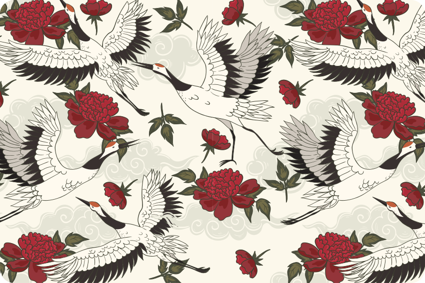 Floral vinyl carpet with calming earth tones bird pattern - TenStickers