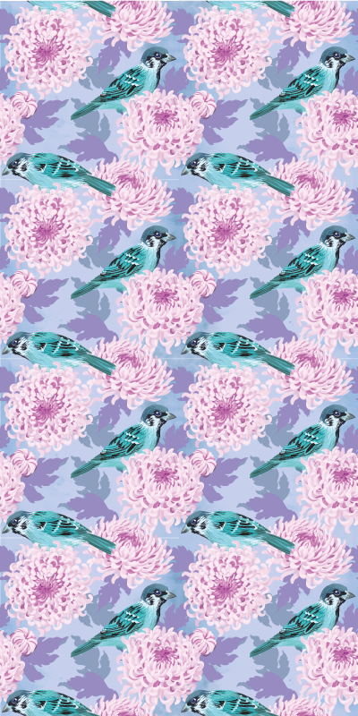 Floral vinyl carpet pink garden flowers with birds - TenStickers