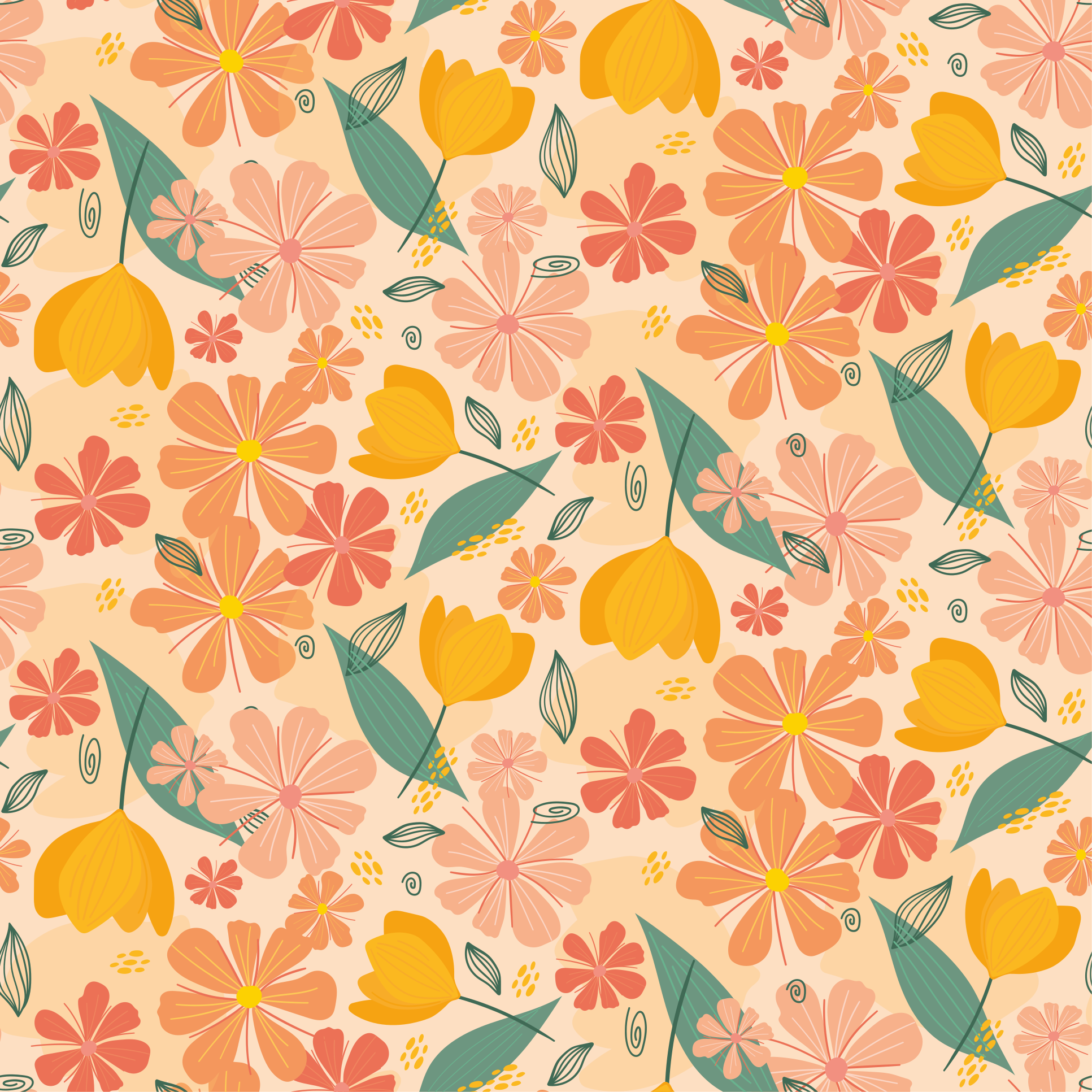 Colorful vintage leaves and flowers floral vinyl carpet - TenStickers