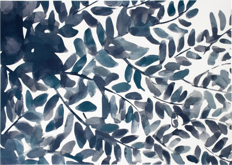 Floral vinyl carpet blue watercolor leaf design - TenStickers