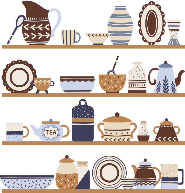 Kitchen vinyl carpet with dishware shelving - TenStickers