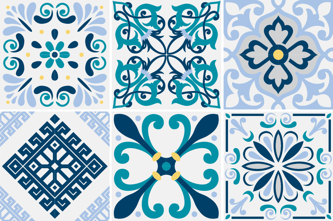Kitchen vinyl carpet in blue flower tiles - TenStickers