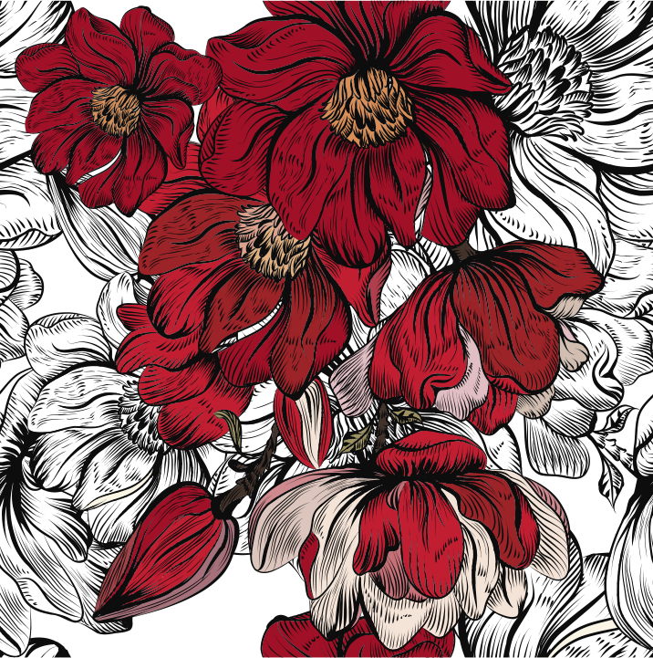 Dining room vinyl carpet with red and white flowers - TenStickers