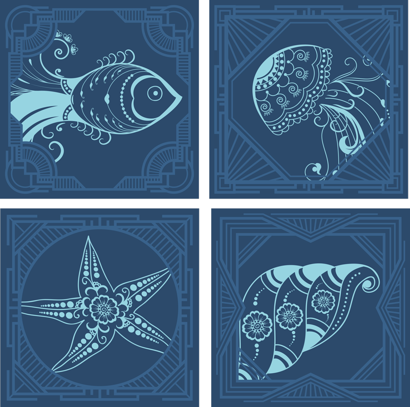 Bathroom vinyl carpet ornamental sea life design - TenStickers