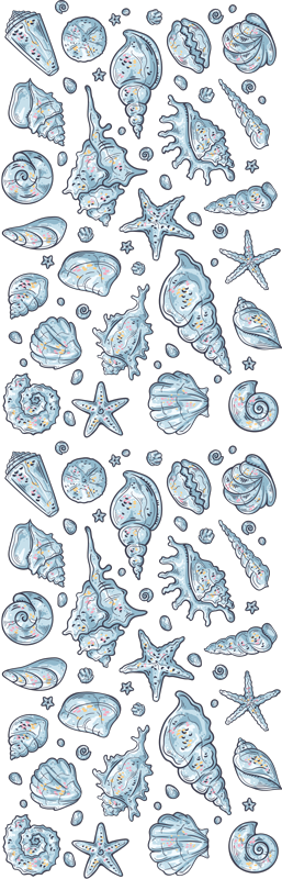 Bathroom vinyl carpet seashell sketches shower - TenStickers