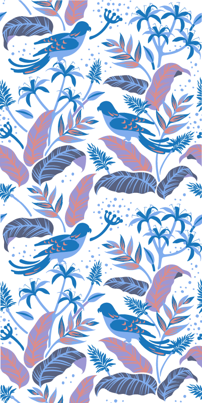 Floral vinyl carpet with blue and pink birds on leaves - TenStickers
