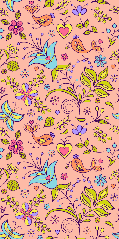 Floral vinyl carpet with bird and butterfly design - TenStickers