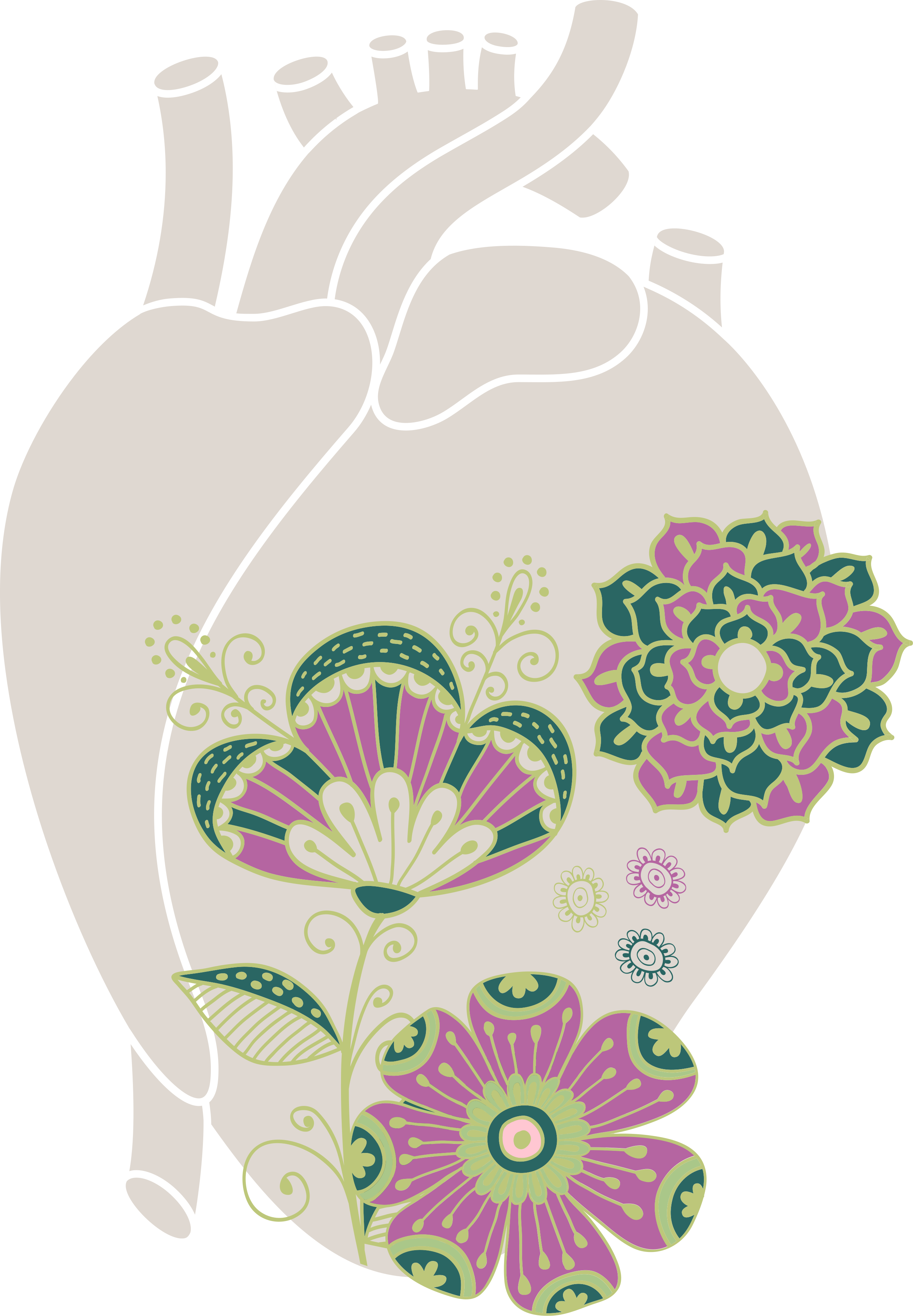 Floral vinyl carpet anatomic heart with red flowers - TenStickers