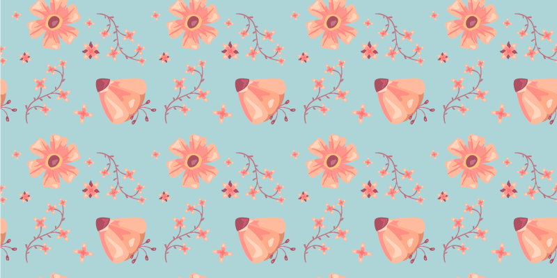 Floral vinyl carpet with orange flowers on blue - TenStickers