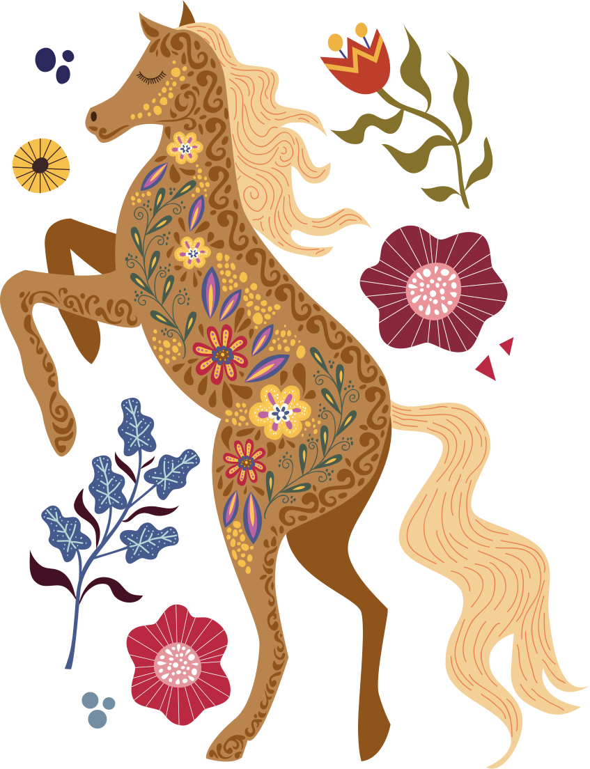 Floral vinyl carpet wild horse folklore design - TenStickers