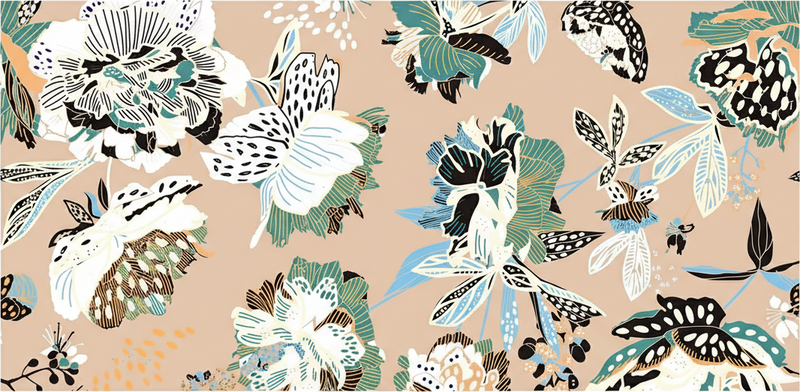 Living room vinyl carpet in neutral beige flowers - TenStickers