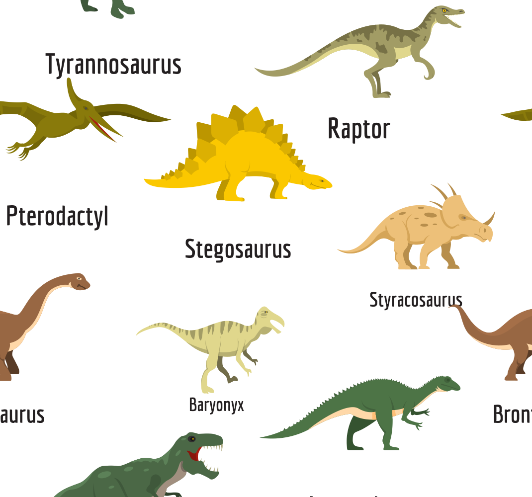 Bedroom vinyl carpet featuring named realistic dinosaurs - TenStickers