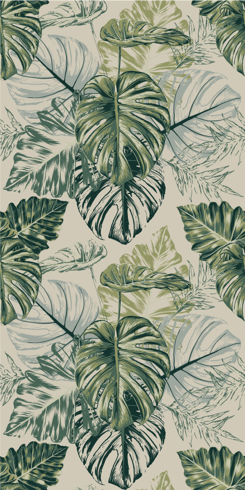 Bedroom vinyl carpet in faded beige monstera shapes - TenStickers