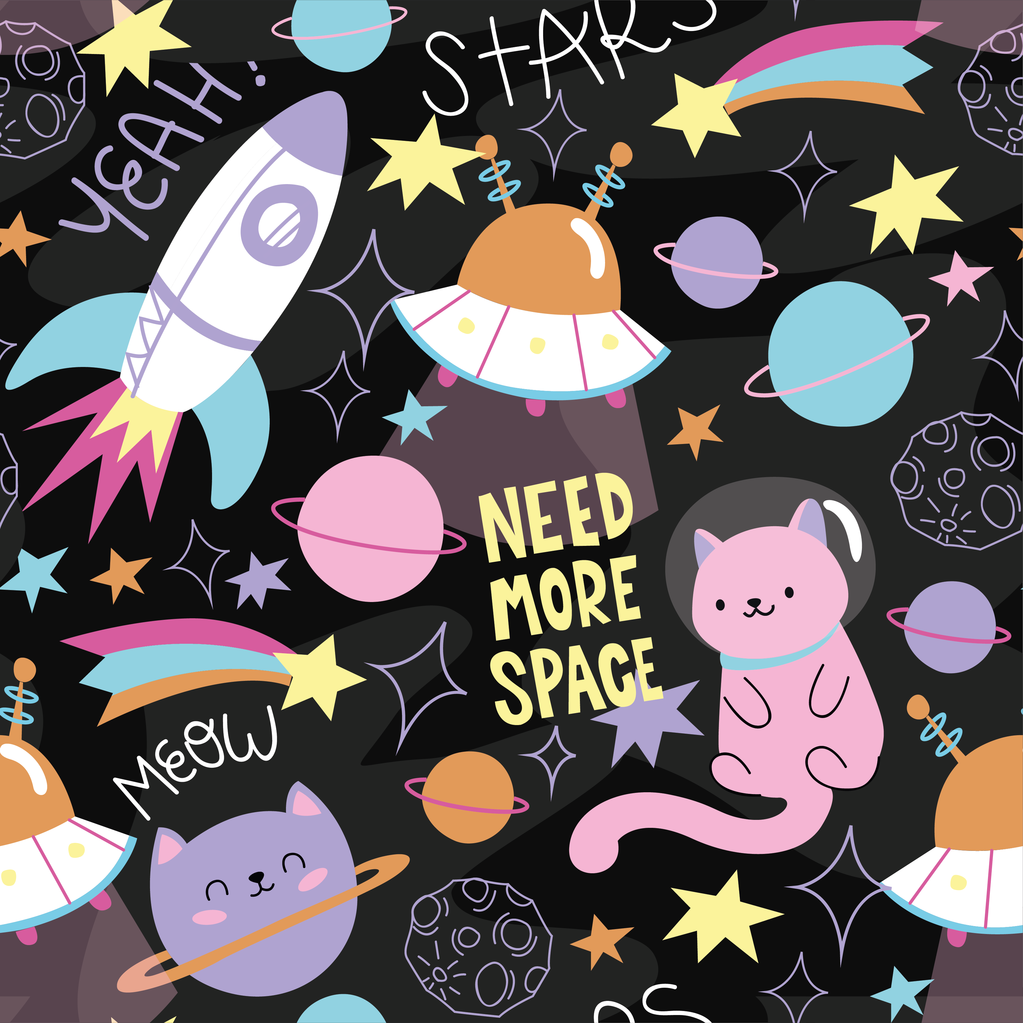 Kids vinyl carpet cats in space - TenStickers