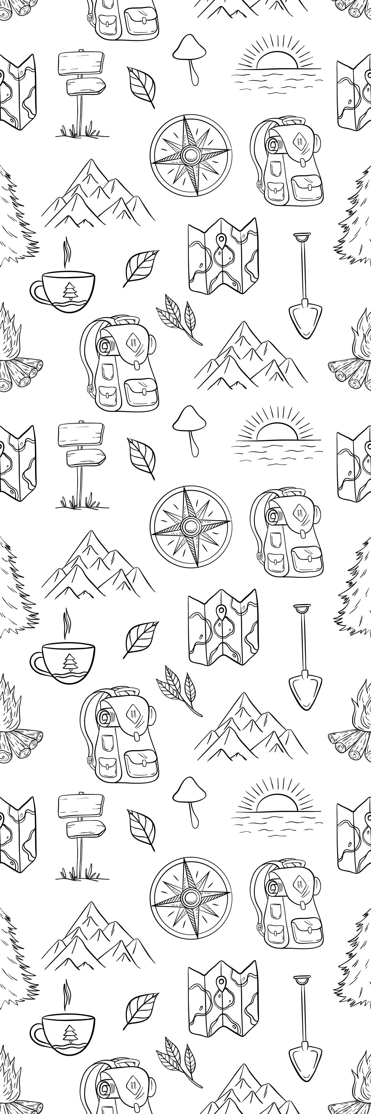 Bedroom vinyl carpet with hand-drawn compass and mountains - TenStickers