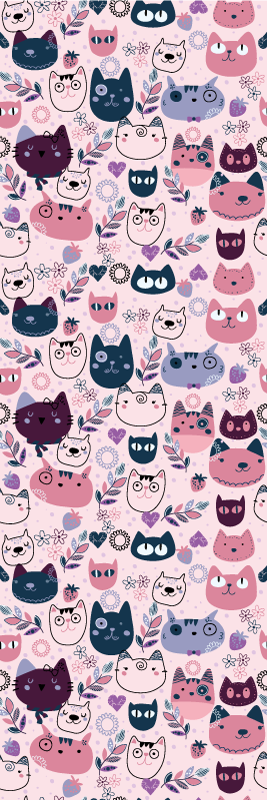 Bedroom vinyl carpet with pink cat fashion print - TenStickers