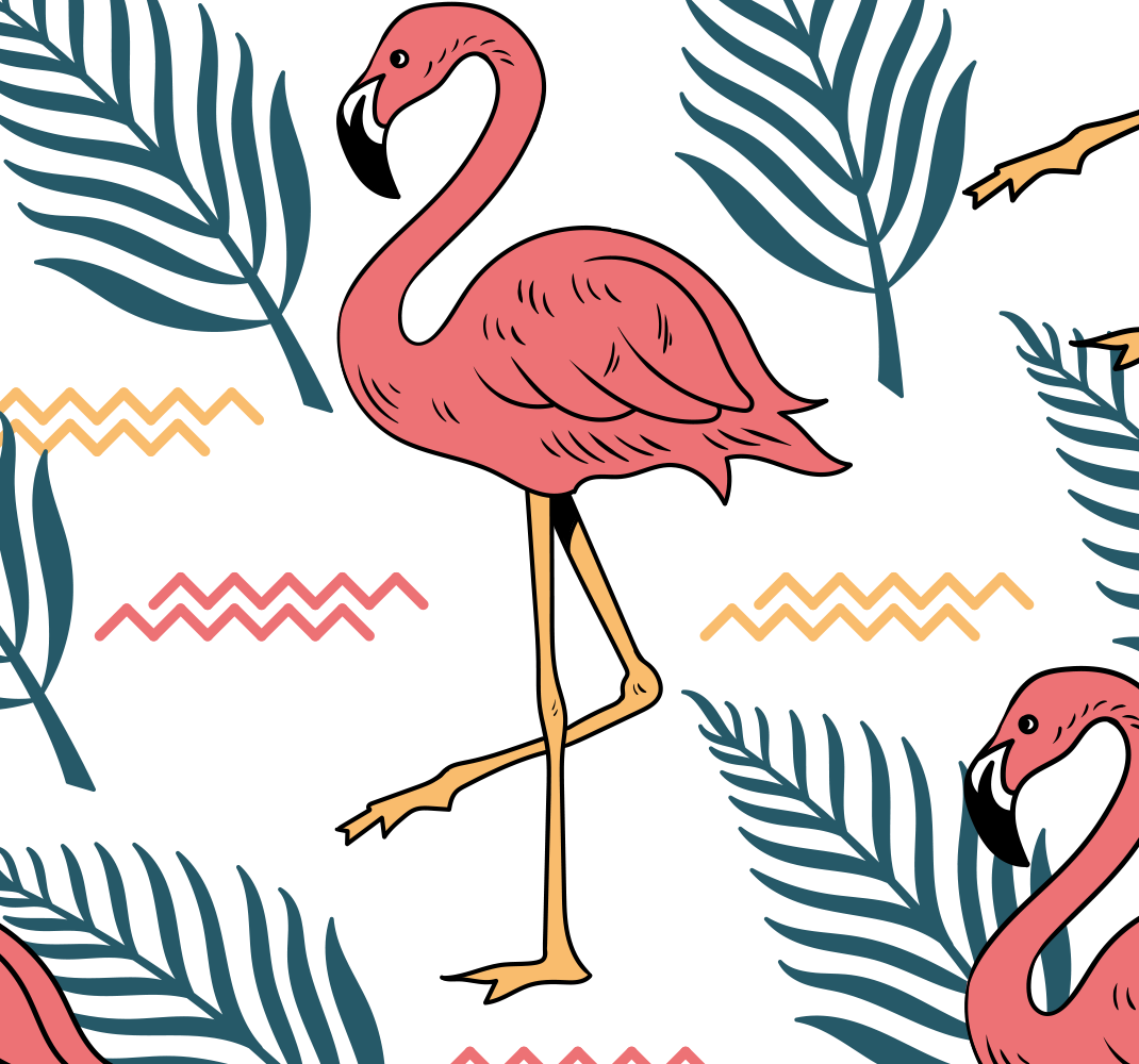Bedroom vinyl carpet with tropical leaves and flamingos - TenStickers
