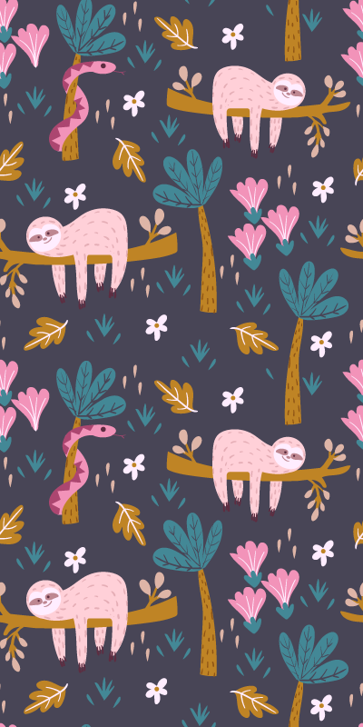 Bedroom vinyl carpet sloth and leaves design - TenStickers