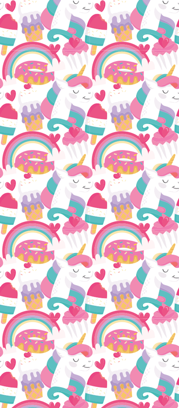 Bedroom vinyl carpet featuring unicorns and rainbows - TenStickers