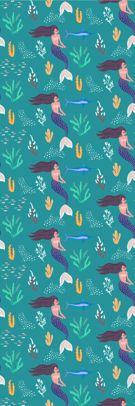 Bedroom vinyl carpet featuring mermaids and swordfish - TenStickers