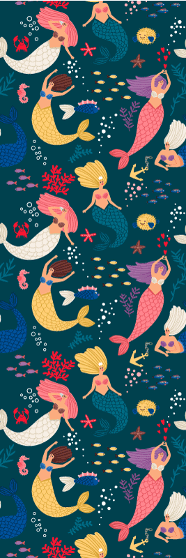Bedroom vinyl carpet dark blue mermaid design - TenStickers