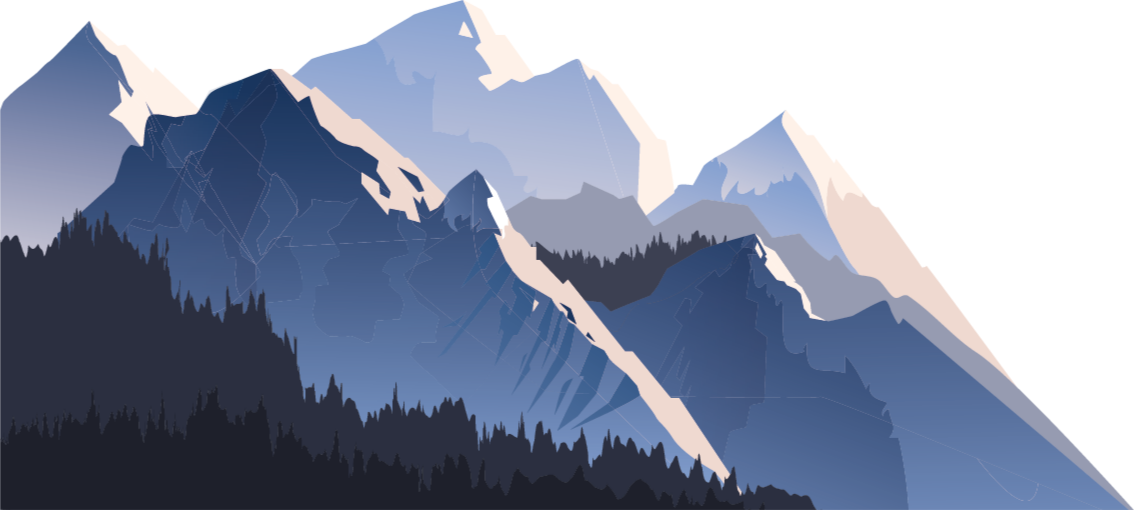Nature vinyl carpet in grey forest, mountains, and sun - TenStickers
