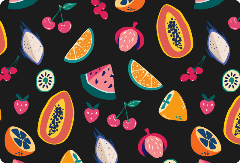 Nature vinyl carpet with colorful fruits on black - TenStickers