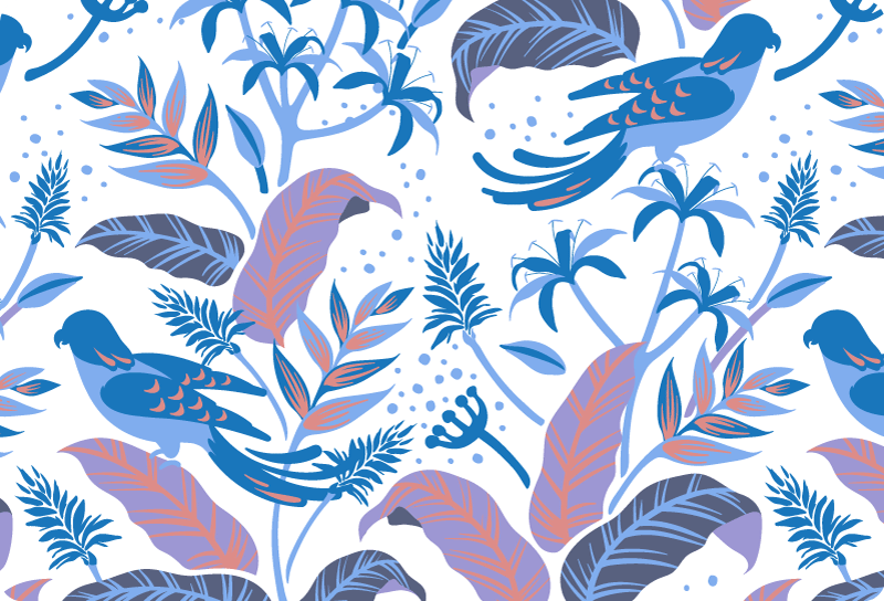 Nature vinyl carpet with blue and pink birds on leaves - TenStickers