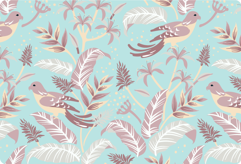 Floral vinyl carpet in blue and pink floral pattern - TenStickers