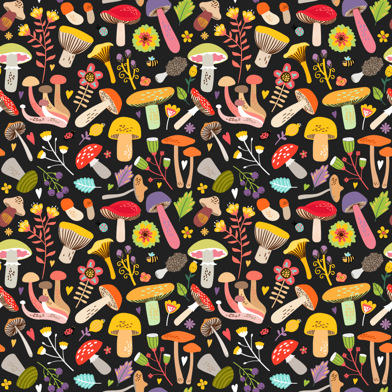 Floral vinyl carpet with autumn mushroom design - TenStickers