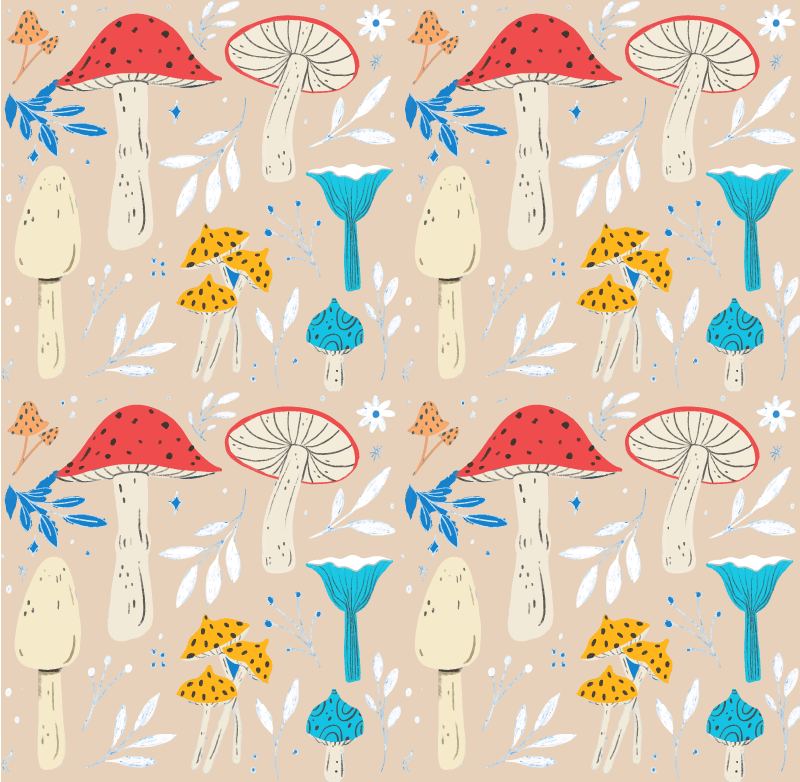 Floral vinyl carpet classic mushrooms beige background - TenStickers
