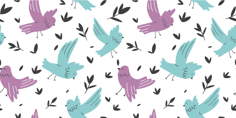 Floral vinyl carpet with blue and purple bird design - TenStickers