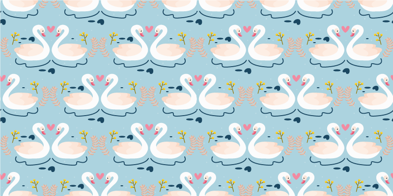 Floral vinyl carpet with swans in love on blue - TenStickers
