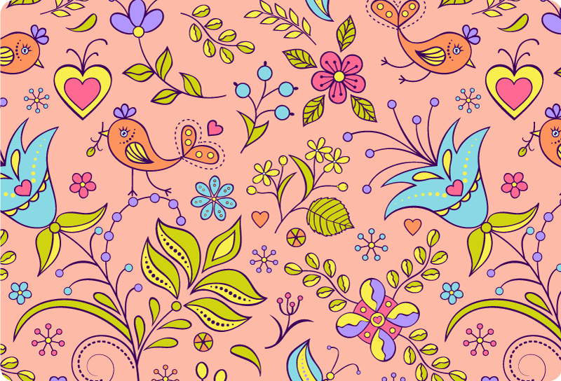 Floral vinyl carpet with bird and butterfly design - TenStickers