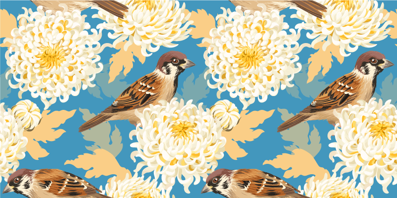 Floral vinyl carpet aquarella birds and leaves design - TenStickers