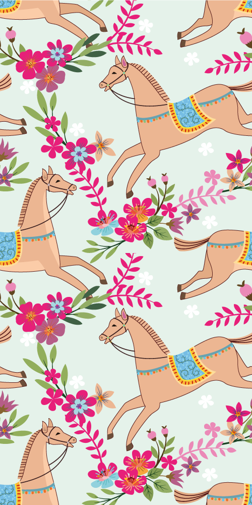 Bedroom vinyl carpet with pink floral horse design - TenStickers