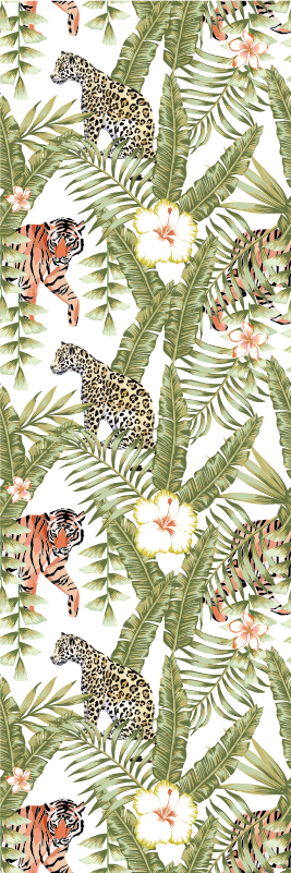 Bedroom vinyl carpet leopards and tropical leaves - TenStickers