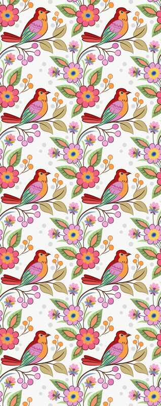 Bedroom vinyl carpet with red and orange bird design - TenStickers