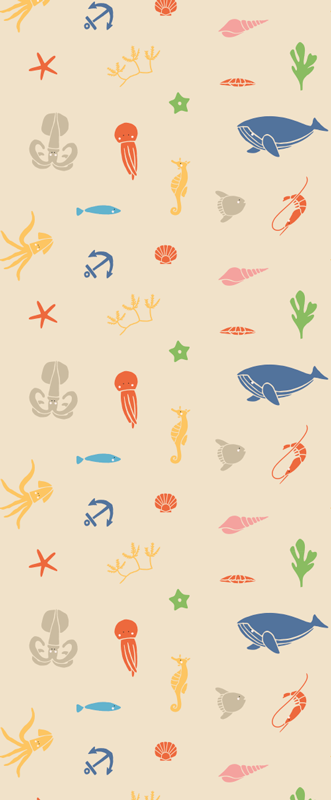 Bedroom vinyl carpet with sea creatures on beige - TenStickers
