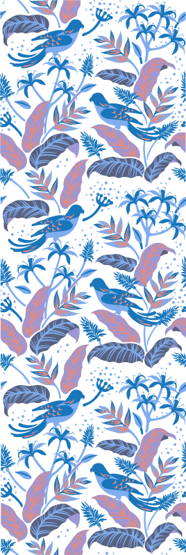 Bedroom vinyl carpet with blue and pink birds on leaves - TenStickers