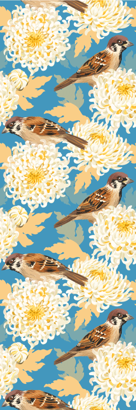 Bedroom vinyl carpet aquarella birds and leaves - TenStickers