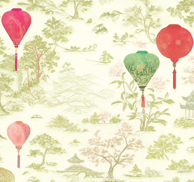 Bedroom vinyl carpet oriental chinoiserie scene - TenStickers