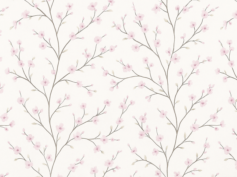 Bedroom vinyl carpet grey tree with pink flowers - TenStickers