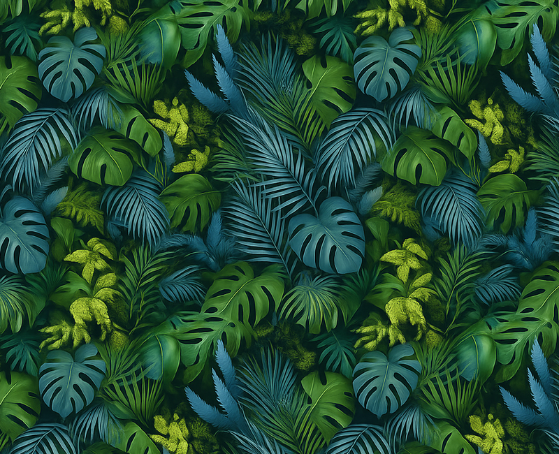 Bedroom vinyl carpet in green and blue leaves - TenStickers