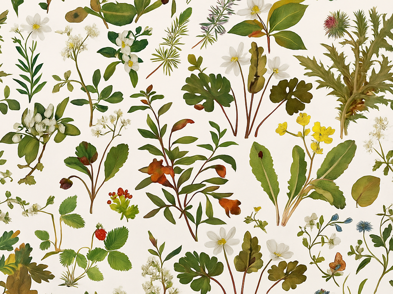 Bedroom vinyl carpet botanical design on white - TenStickers