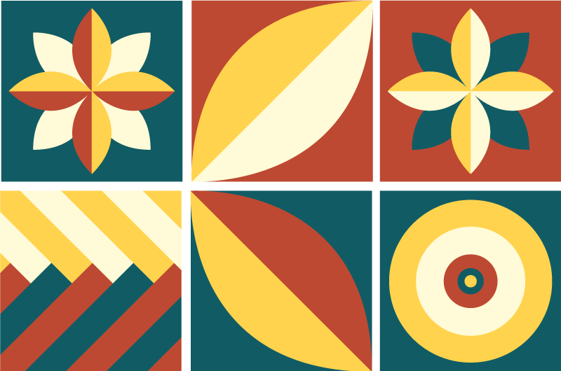 Geometric vinyl carpet in green and orange pattern - TenStickers