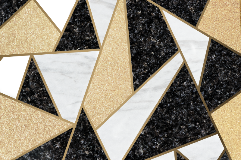 Geometric vinyl carpet in black and white marble tiles - TenStickers