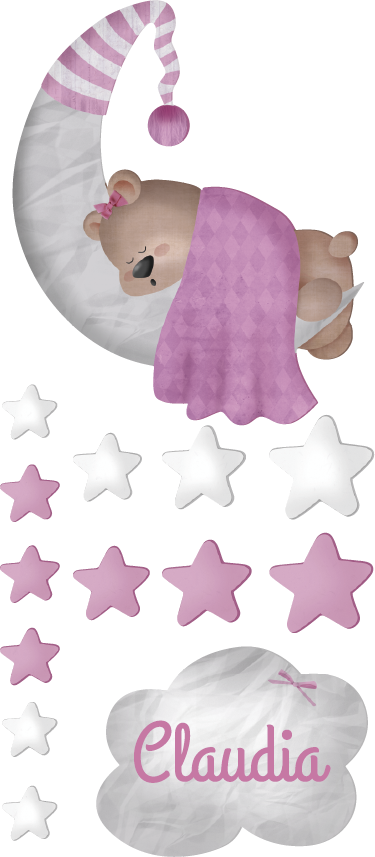 Kids vinyl carpet cloud sleeping bear with name - TenStickers