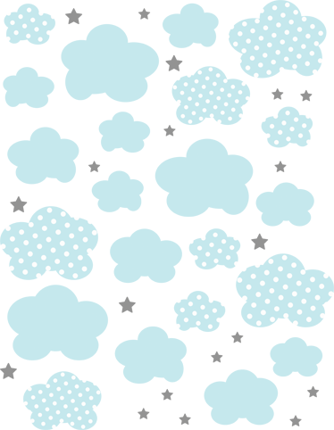 Kids vinyl carpet with blue clouds and grey stars - TenStickers