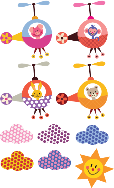 Kids vinyl carpet helicopter animal stickers - TenStickers
